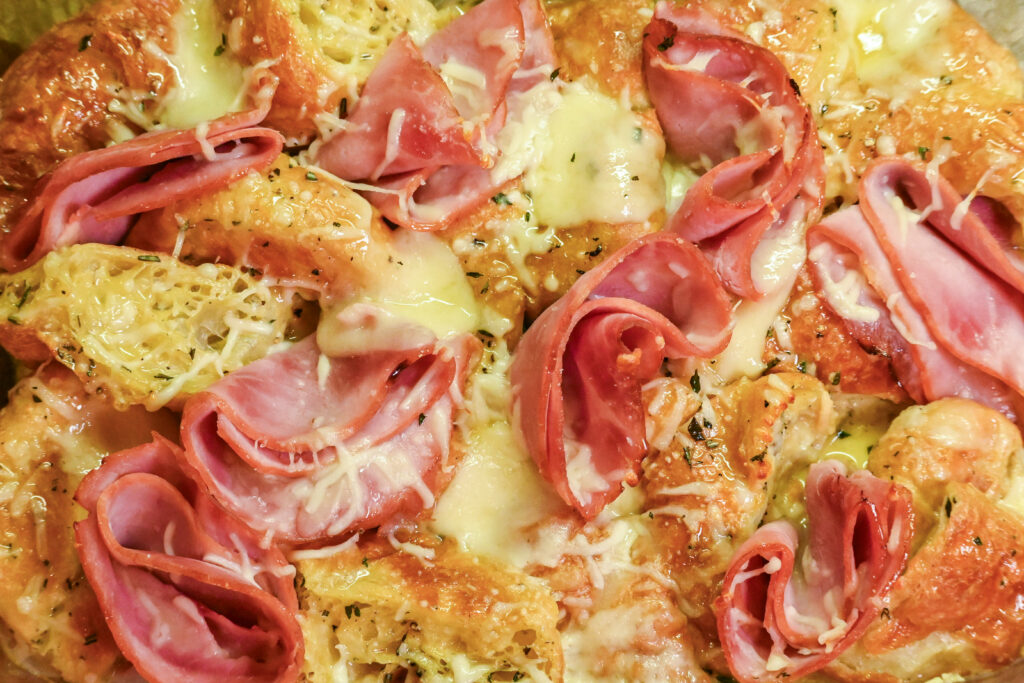 Close up image of Ham & Cheese Croissant Bake